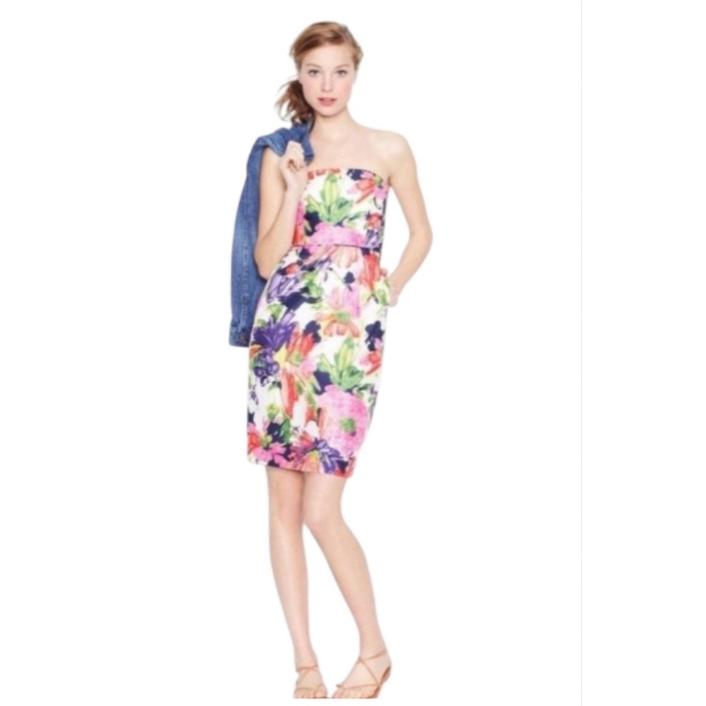 J. Crew Ella Strapless Floral Silk Dress Pockets Above
The Knee Size 2